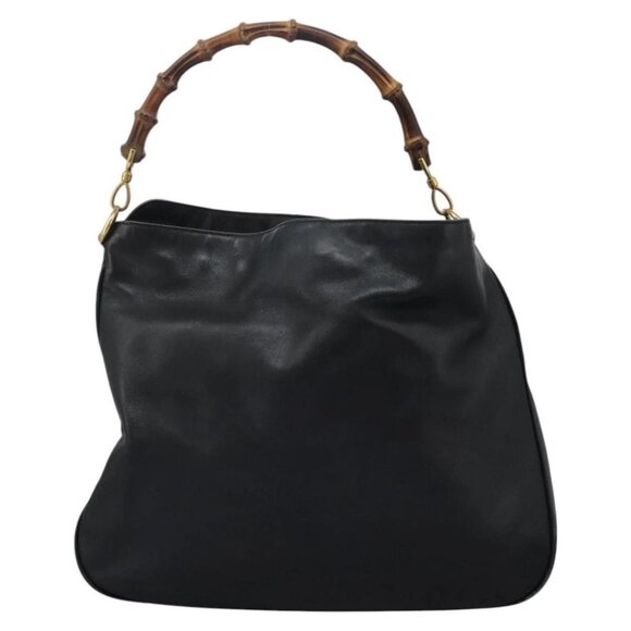 GUCCI Bamboo Shoulder Bag Leather 2way Black Gold - Picture 10 of 16